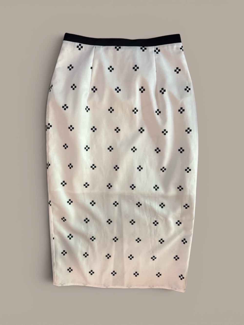 Classic White Midi Pencil Skirt with Black Dot Pattern Retro 50s 60s Style Small